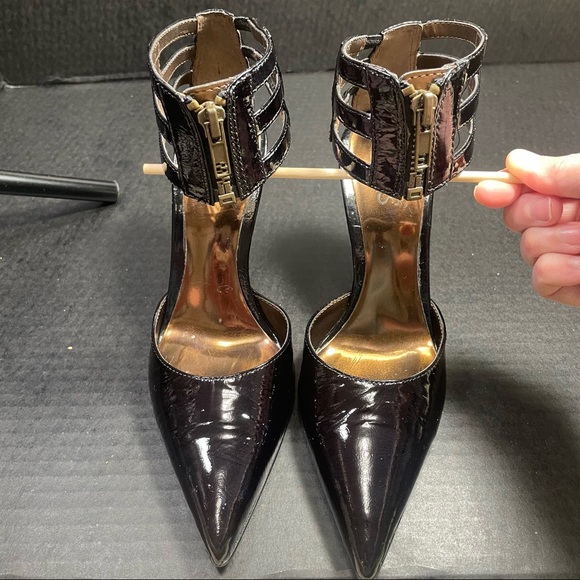 Carlos Santana Black Patent zip up 3 strap ankle heels 5.5M Excellent PRICE FIRM - Picture 8 of 14